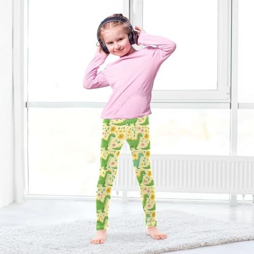 Vdsrup Girls Leggings Yellow Flowers Dinosaur Kids Length Leggings Pants Athletic Yoga Pants Toddler Tights Trousers 4T4