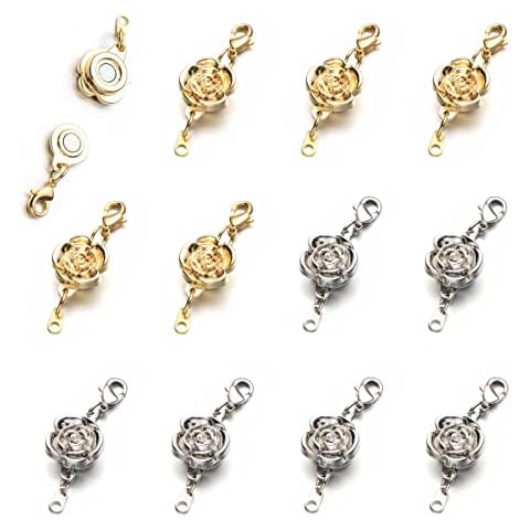 Zpsolution 12 Pieces Locking Magnetic Necklace Clasps and Closures Rose Magnetic Clasp for Jewelry Necklace Bracelet Cover