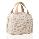 LEBKFT Insulated Lunch Bag for Women & Kids, Thickened Waterproof Lunch Box with Ink Pattern Large Capacity Thermal Lunch Tote for Work School or Picnic (Beige)