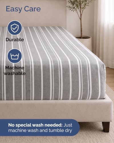 Image of Extra Deep Flex Top Split Head King Fitted Sheet - Hotel Luxury Single Fitted Sheet Only - Easily Fits 18 inch to 24 inch Mattress - Ultra Soft, Wrinkle Free w /Extra Deep Pockets - Grey Stripes 3