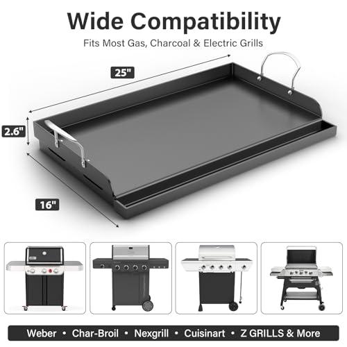 25"x16" Nonstick Cast Iron Griddle for Gas Grill - 23lb Heavy Duty - Universal Flat Top with Reinforced Ridges & High Sidewalls, Fits Gas/Charcoal Grills (Weber, Charbroil, Nexgrill) - Image 2