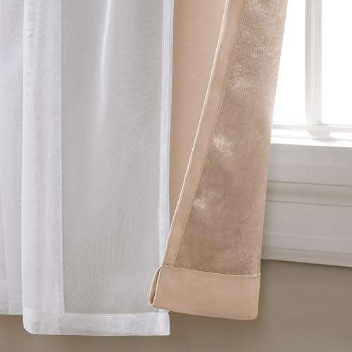 Image of TOWN & COUNTRY LUXE Talia Double Layer Indoor Curtains, Sheer and Room Darkening Blackout, Grommet Top, Energy Efficient Set, 52 inchx96 inch, Rose Blush (Pack of 12)