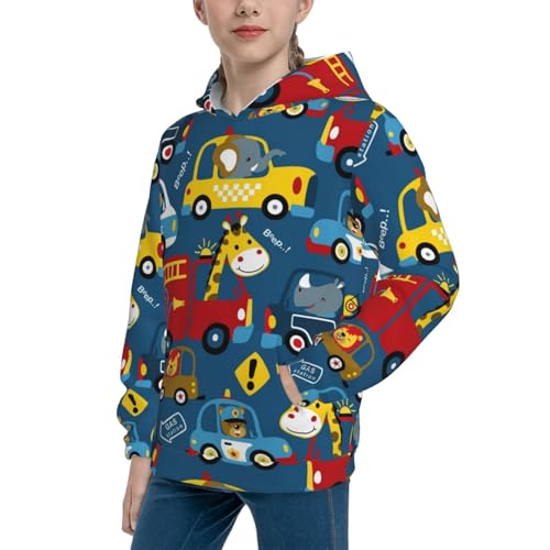 Vehicles Cartoon with Animal Drivers Kid Hoodies Boys Sweatshirts Girls Pullover with Pocket2