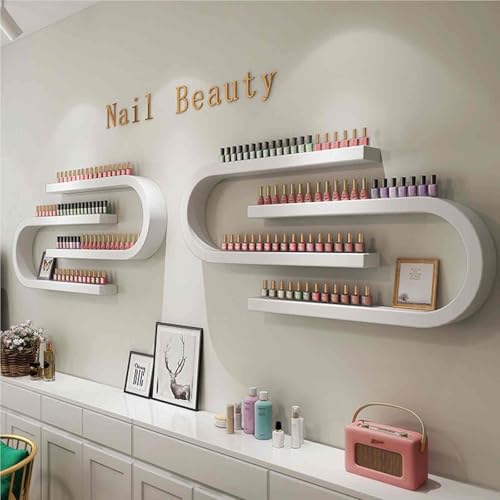 Estante de pared para esmalte de uñas, estante de almacenamiento de cosméticos en forma de U, tablero de fibra de alta densidad, ideal para salones de uñas y tiendas de belleza, 2 piezas