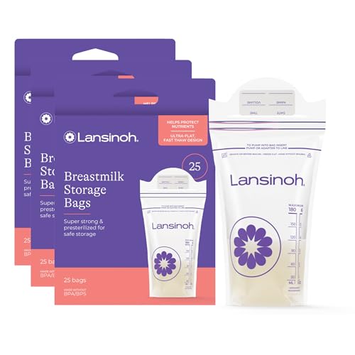 Image of Lansinoh Breastmilk Storage Bags, 75 Count, Baby Essentials, Fast Freeze & Thaw Breast Milk Bags for Baby Bottle Feeding, Strength & Stretch, 6 Ounce