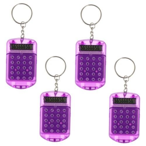 QUMIIRITY 4pcs Mini Electronic Calculator Keychain Tiny Portable Pocket Calculators Protective Cover for Students Cute and Practical Keyring Accessories