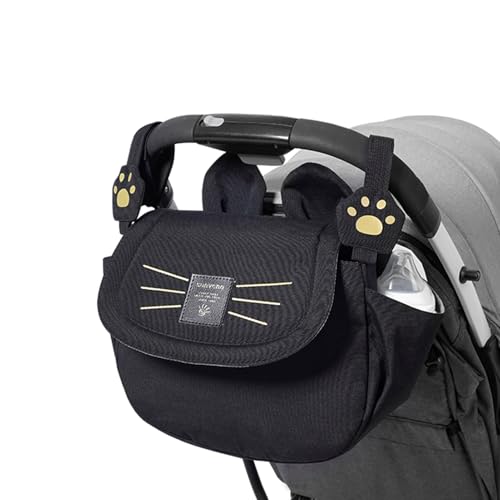 Image of SUNVENO Kitty Stroller Organizer Bag – Universal Baby Stroller Caddy with 2 Cup Holders, Adjustable Straps, Waterproof Oxford, Lightweight Travel Accessory for Strollers, Prams & Pushchairs,Black