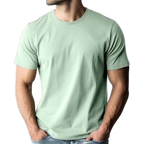 Einfarbiges T-Shirt aus 100 % weicher Bio-Baumwolle, kurzärmelig, Salbeigrün, Premium-T-Shirt, Rundhalsausschnitt, lässiges T-Shirt, salbeigrün, XL