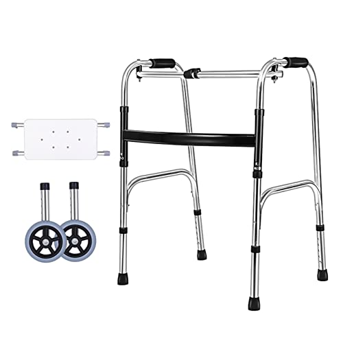 2つの車輪と高齢者のためのシート折りたたみ歩行器を備えたモビリティウォーカーウォーキングフレームポータブル調整可能な高さのウォーカーステンレス鋼ウォーカー障害者歩行補助具