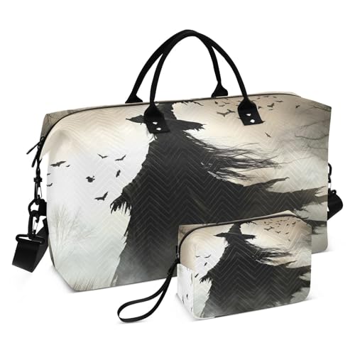 Travel Duffel Bag Gothic Witch Crow, Gym Bags with Multiple Interior Pockets for Men Women Toiletry Purse Included 20.5”x 1.9” x 13.8”