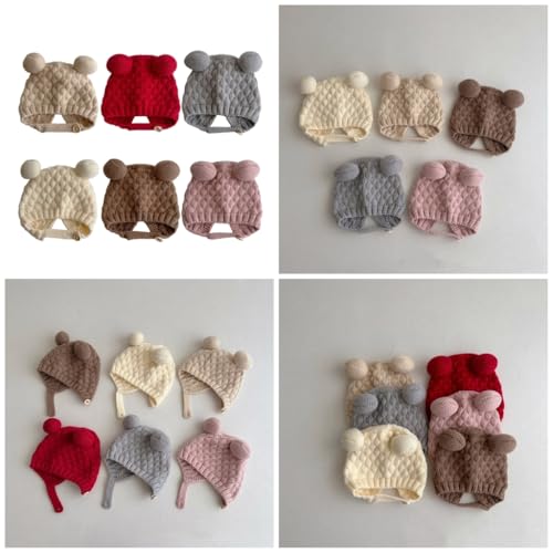 Baby Earflap Hat Knitting Bonnet, Soft & Breathable Warm Bonnet Caps for 0 to 3 Years Infants Unisex Milky White2