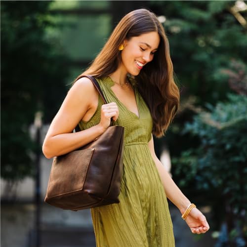 Image of Portland Leather Goods Classic Medium Tote Bag - Handmade, Open Top, Durable & Unlined - Interior & Exterior Pockets