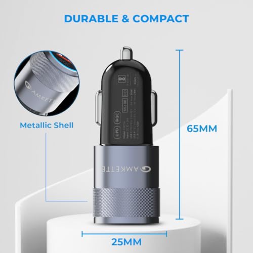 Image of MOZEN by Amkette PowerPro 52W Car Charger Type C+USB A Dual Port Car Charger Socket, Fast Charging, Metallic shell with ABS Build, Safety Protections, Multi-Device Compatible - Mobiles, Tablets & More