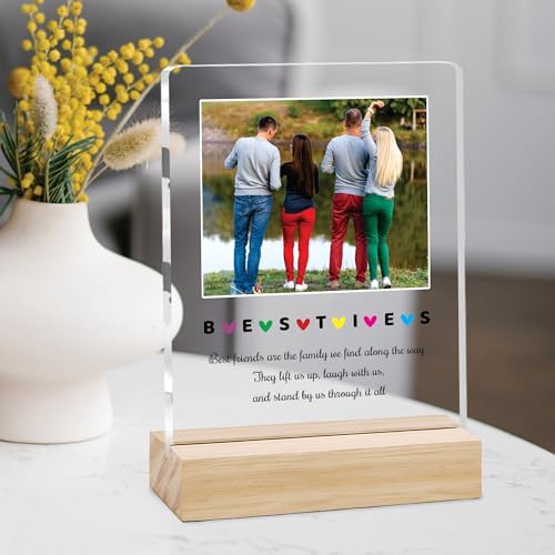 Image of Giftplease Customized Friends Plaque with Wooden Stand | Personalized Photo Frame with Quote | Best Friend Birthday Gift, Farewell Gift, Friendship Day Gift for BFF Keepsake Room Decor FR 02