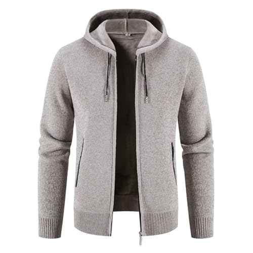 Mens Hooded Cardigan Sweaters Winter Knitted Warm Sweatercoat Solid Hooded Cardigan4