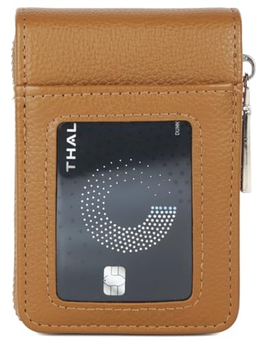 Image of NAPA HIDE Slim Zipper Card Holder Wallet for Men & Women | RFID Blocking Accordion Credit Card Case | Compact Cash & Card Organizer with Smooth Metal Zip (TAN1)