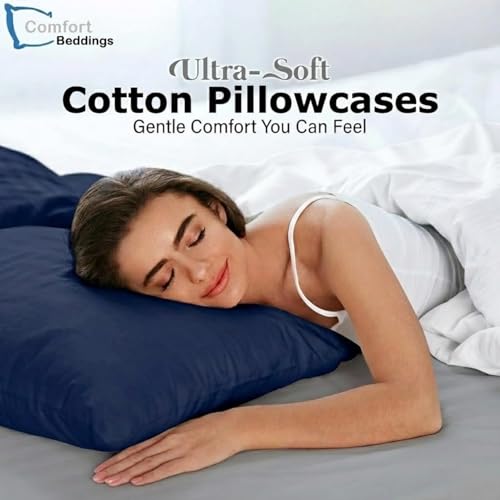 Image of Comfort Beddings 100% Organic Cotton Pack of 2 Travel Pillowcases 12x16 Midnight Blue Pillow Cases with Envelope Closure, Crisp Percale Weave, Soft & Cooling Pillow Covers (Size-12x16, Midnight Blue)