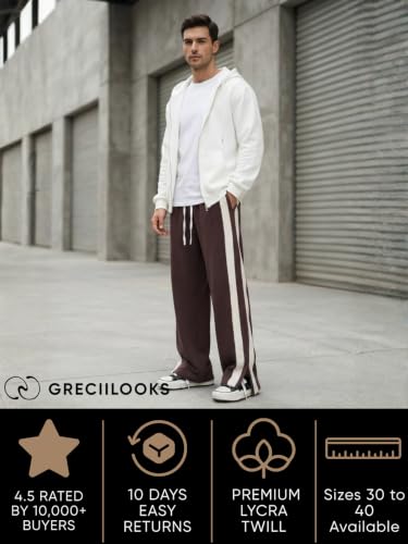 Image of GRECIILOOKS Men Casual Trouser | Men's Wide Leg Track Pants with Contrast Side Panel | Relaxed Drawstring Fit Streetwear Trousers | Loose Fit Joggers for Man