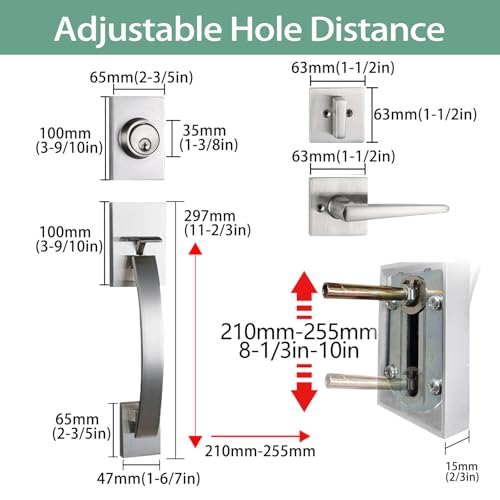 Image of NEWBANG Silver Double Doors Handle Lock Set for Front & Entry Door - Satin Nickel Finish,MDHST2017SN-SET-BR