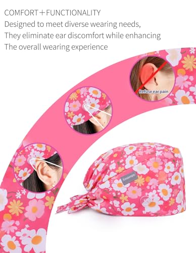 Image of Kousenpu Scrub Caps for Women, Adjustable Women's Surgical Cap with Buttons, Breathable Cute Design for Nurses and Doctors
