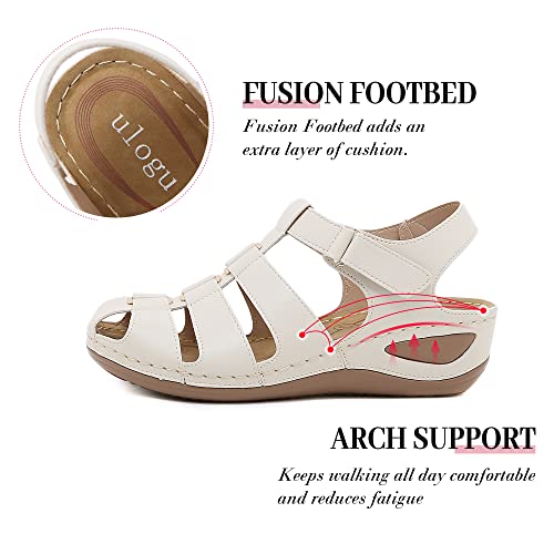 Cream White Cute Women Closed Toe Wedge Summer Fisherman Gladiator Sandals Classic Shoes Comfortable Walking Cuña Sandalias Blancas Comodas Para Mujer De Verano Moda Plataforma Elegantes Bajitas #TOP2