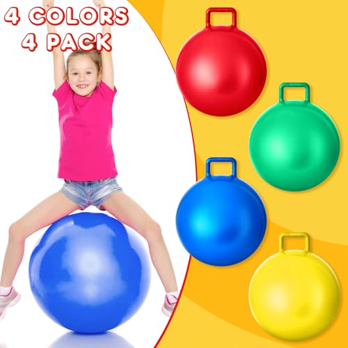 Lewtemi 4 Pcs 22 Inch Hopper Ball Carnival Outdoor Games Jumping Hopping Inflatable Bouncing Ball with Handle and Air Pump for Adult Sport Exercise(Bright Colors) - image 3
