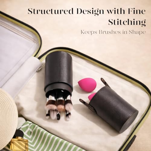 Image of BEAKEY Makeup Brush Set, 13 Pcs with Case, 10 Brushes and 2 Sponges | Soft synthetic brushes, 2 sponges, and standing case for face and eye looks, beginners, travel, and daily makeup