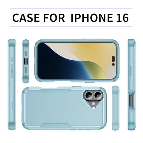 Image of Cubix Full Body Armor Cover for iPhone 16 Pouch Hard PC + Soft TPU 3-Layer Military Grade Back Case (Aqua)