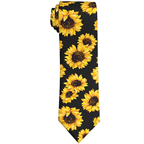 WILL BUDXEG Sunflowers Black Vintage Paingting Mens Novelty Necktie Ties Funny Neckties Fashion Neck Ties