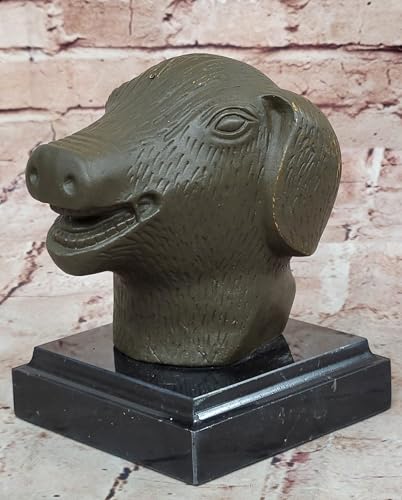 Signed Fengshui Bronze Zodiac Pig Head Animal Auspicious Lucky Beast Boar Artwork Home Sale Art by Think Bronze
