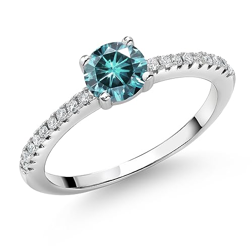 Gem Stone King 5MM Round Gemstone Birthstone and White Lab Grown Diamond Engagement Ring | 925 Sterling Silver | Wedding Anniversary Promise Ring For Women | Available In Size 5, 6, 7, 8, 9