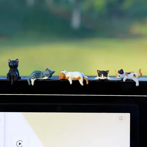 Image of 5Pcs Car Decor Accessories, Car Toys for Car Interior, Sleeping Cat Figurines for Rearview Mirror Home Office Any Occasion