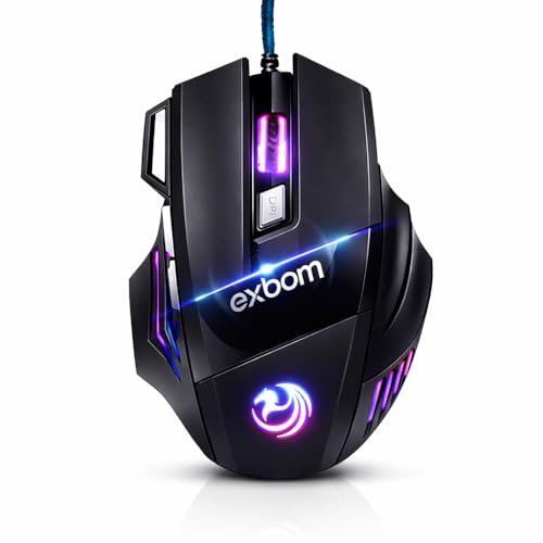 Mouse Gamer 7D 3200 DPI Ajustável 7 Botões Luzes LED RGB Alta Precisão e Velocidade, Jogos, Trabalho, Estudos, Cabo Nylon Reforçado Super Rápido Ergonômico Antideslizante Clique Duplo Premium