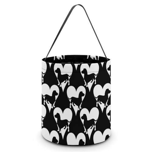 Dachshund Dog with Heart Cute Easter Basket Bags Eggs Bucket Candy Tote Decorations Gifts Party Storage Bag, style