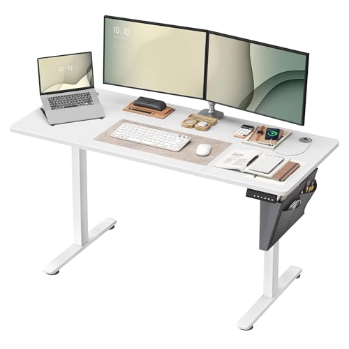 SONGMICS Bureau Électrique Réglable en Hauteur, 140 x 60 cm, Table Assis-Debout, Fonction Mémoire 4 Hauteurs, pour Bureau, Télétravail, Blanc Nuage...