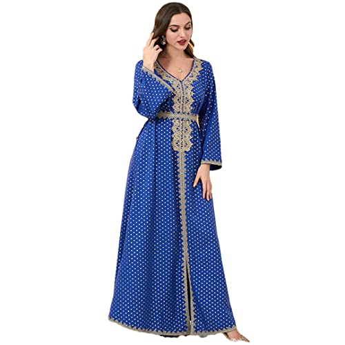 Robe islamique de soirée arabe Jalabiya maxi femme bleu