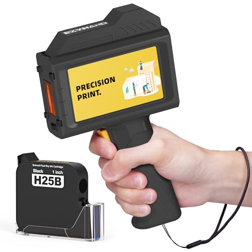 Image of Handheld Inkjet Printer 1.0 Inch Print Height Weighs Only 400g for Batch Code Date Lot Number Print on Plastic Carton Wood Metal Glass Aluminum with 42ml Fast Dry Ink (Black)