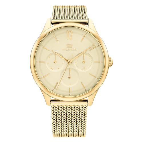 Tommy Hilfiger Multi Zifferblatt Quarz Uhr für Damen mit Goldfarben Edelstahl-Mesh-Gliederarmband - 1782458