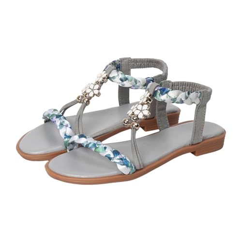 IWIHMIV Girls Sandals Open Toe Bohemian Sandals Princess Non Slip Flat Summer Beach Lightweight Elastic Strap Shoes2