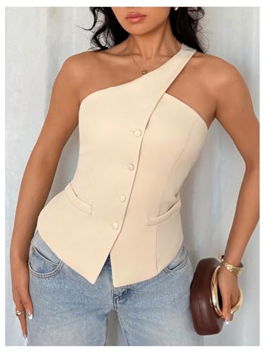 Floerns Women's One Shoulder Sleeveless Suit Vest Blazer Button Down Business Casual Waistcoat2