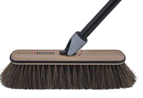 Horsehair Broom Premium Multi Position Brush Head, Beach Wood & Genuine Horse Hair Bristles, Durable Metal Handle, Swiss Made Sweeping Broom Parquet, Solid Hardwood Floor, Tile, No-Scratch. By Superio - Thumbnail 3