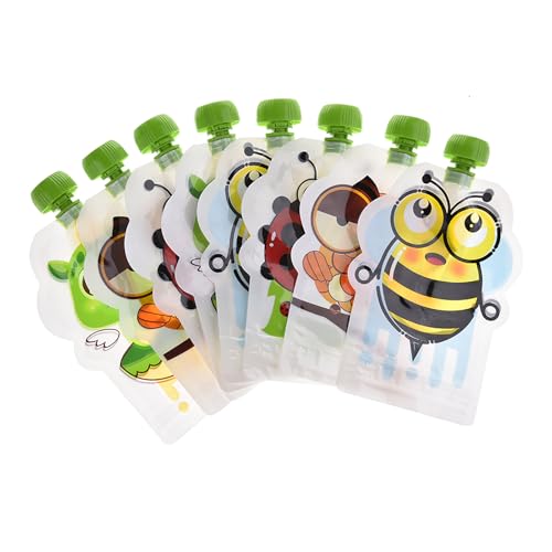 8PCS Bolsitas De Alimento Reutilizable, Bolsas Reutilizables Comida Bebe Sin BPA, Recipientes Para Comida Bebe Para Destete, Yogur, Puré De Frutas (150ml/pcs)