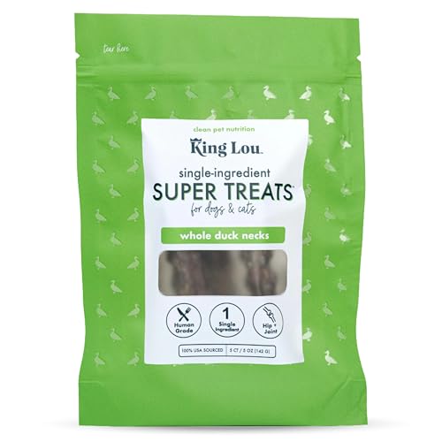 King Lou Pets - Whole Duck Necks for Dogs & Cats - Dehydrated Dog Treats - USA-Made Dental Chews for Dogs - Protein-Rich Collagen Snacks 5 Count
