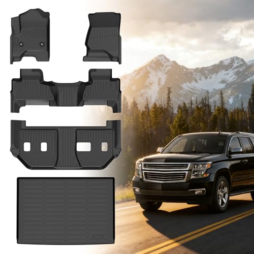 Floor Mats for Chevy Suburban 2015-2020, for GMC Yukon XL(with 2nd Row Bench), 7 Seats, 1st & 2nd & 3rd Row &Cargo Mat, TPE Non-Slip Waterproof Summer Winter Chevrolet Suburban Car Accessories