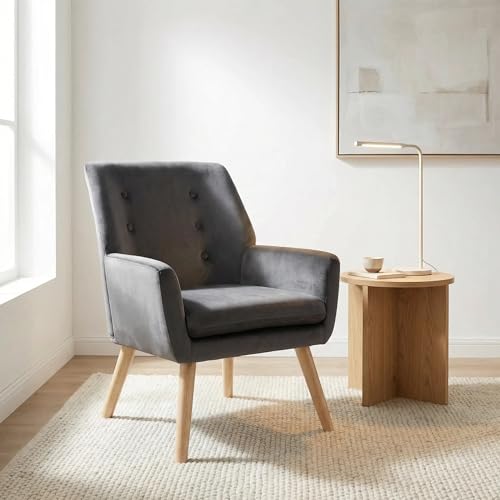 Zirkell Stuhl Schlafzimmer Loungesessel Samt Polstersessel mit Relaxsessel Sofa Sessel für Wohnzimmer, Schlafzimmer & Büro Dunkelgrau