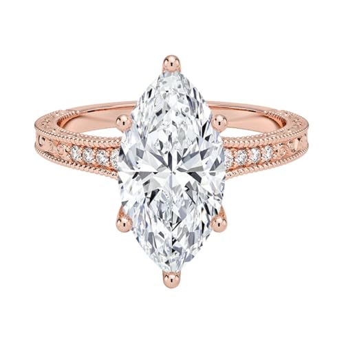 4 Ct Marquise Cut Engraved Pave Lab Grown Diamond Ring For Women