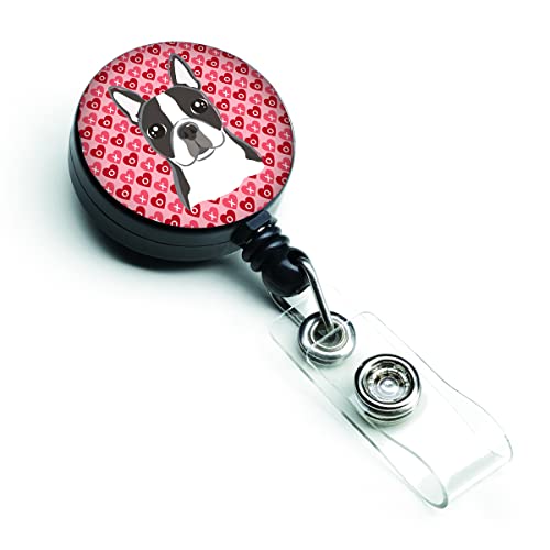 Caroline's Treasures BB5273BR Boston Terrier Retractable Badge Reel for Nurses ID Badge Holder with Clip Retractable Employee Badge Holder, Belt Clip, Multicolor