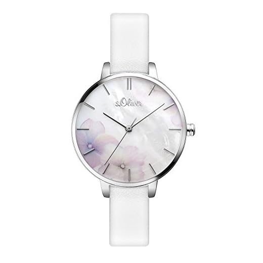 s.Oliver Damer analog kvarts armbandsur med rostfritt stål armband, Silver – vit, bandet