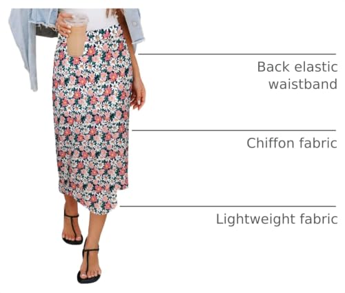Image of HERBATOMIA Women's Floral Print Midi Skirt Casual High Elastic Waist Zipper Vintage Long Boho Skirts for Women