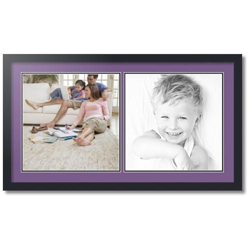ArtToFrames Collage Photo Frame Double Mat with 2-14x14 Openings with Satin Black Frame and Grape mat.